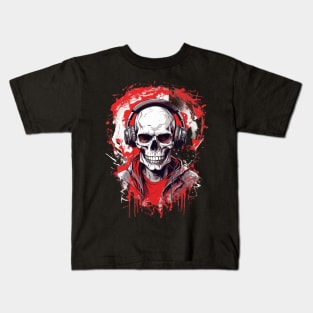 Cool Skull Wearing Headphones Kids T-Shirt